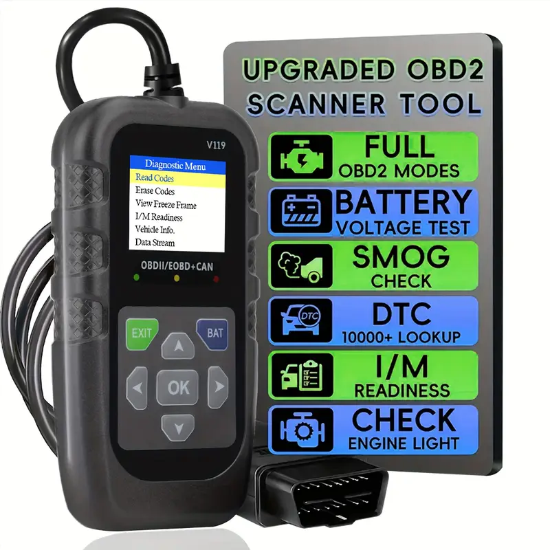Power Supply Tester - Leitor de Códigos OBD2 V119, Ferramenta